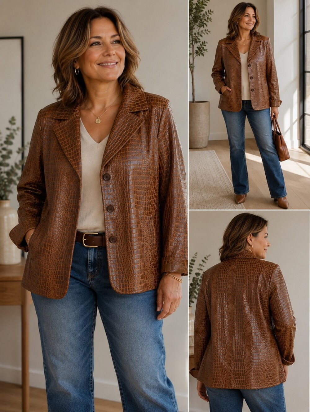Guillaume Leather Jacket Croc Print - Picture 2 of 4